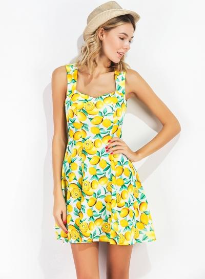Oasap Square Neck Sleeveless Fruit Printed Mini Dress