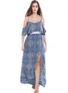 Oasap Women's Spaghetti Strap Cold Shoulder Boho Print Maxi Dress