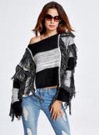 Oasap Fashion Color Block Loose Sweater With Tassel