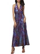 Oasap Women's Fashion Halter V Neck Peacocks Print Summer Maxi Dress