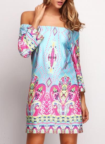 Oasap Slash Neck Floral Printed Mini Dresses