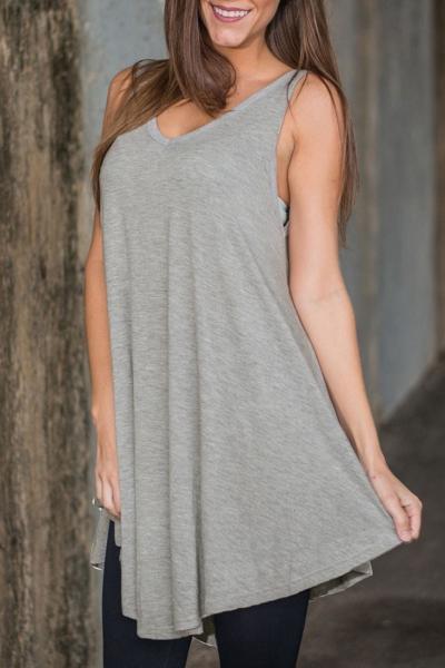 Oasap Grey V Neck Asymmetric Stretched Knit Dress