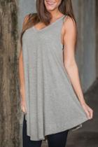 Oasap Grey V Neck Asymmetric Stretched Knit Dress