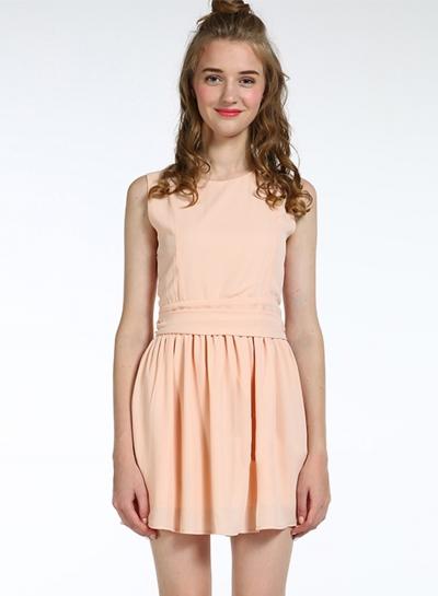 Oasap Solid Sleeveless Pleated Mini Dress