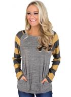 Oasap Casual Striped Long Sleeve Pullover Knit Tee