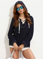 Oasap Fashion Lace-up Front Long Sleeve Hoodie