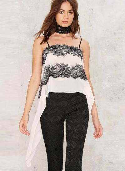 Oasap Spaghetti Strap Lace Panel Swallowtail Tank