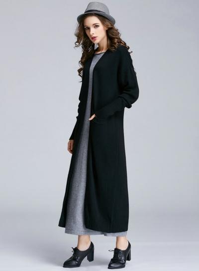 Oasap Long Sleeve Solid Open Front Longline Cardigan