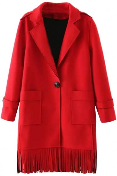 Oasap Elegant Turn Down Collar Fringed One Button Coat