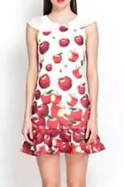 Oasap Sweet Graphic Apple Print Mini Shift Dress