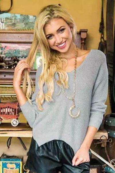 Oasap Fashion Solid Ribbed Side Slit Sweater