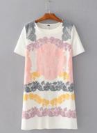 Oasap Crew Neck Short Sleeve Printed Casual Mini Dress