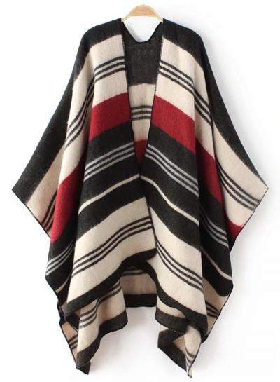 Oasap Color Splicing Batwing Sleeve Open Front Cardigan