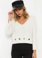 Oasap V Neck Long Sleeve Hollow Out Pullover Sweater
