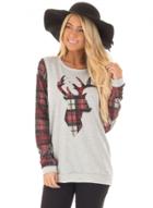 Oasap Round Neck Plaid Sleeve Deer Print Tee Shirt