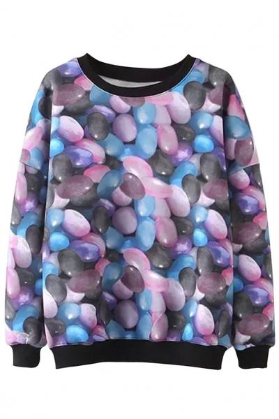 Oasap Stylish Cobblestone Print Long Sleeve Sweatshirt