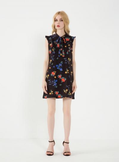 Oasap Tie Collar Floral Print Dress