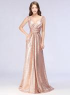 Oasap Deep V Neck Sleeveless Solid Color Maxi Prom Dress