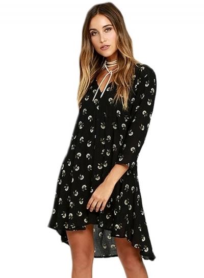 Oasap V Neck Open Back Floral Printed High Low Dress