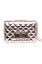 Oasap Shiny Rhombus Pattern Pu Shoulder Bag With Chain