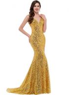 Oasap Elegant V Neck Sequin Merimaid Long Prom Dress