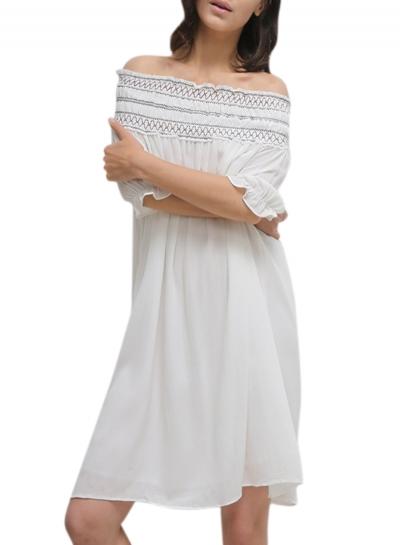 Oasap Women's Casual Slash Neck Off Shoulder Knee Length Dress