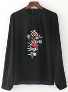 Oasap Round Neck Long Sleeve Floral Embroidery Blouse