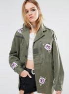 Oasap Women's Floral Embroidery Turn Down Collar Jacket
