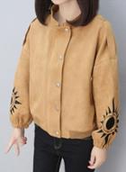Oasap Lantern Sleeve Embroidered Jacket