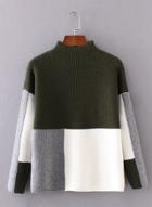 Oasap Color Block Funnel Neck Pullover Sweater