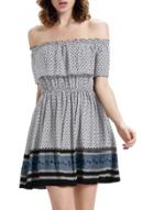 Oasap Women's Vintage Print Off-shoulder Ruffle Front Elastic Waist Dress