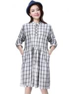 Oasap Casual Long Sleeve Plaid Linen Dress