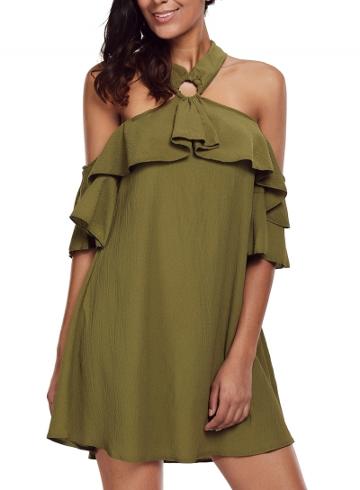 Oasap Fashion Olive Adorable Sexy O Ring Detail Ruffle Dress