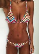 Oasap Sexy Triangle Top Neck Stripe-printing Two-piece Bikini Swimwear