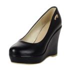 Oasap Round Toe Solid Color Wedge Heels Pumps