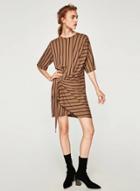 Oasap Round Neck Half Sleeve Irregular Striped Dress