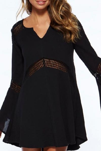 Oasap Glamorous Solid Mesh Flare Blouse
