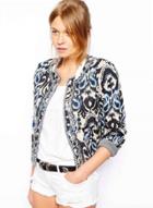 Oasap Round Neck Long Sleeve Floral Printed Jackets
