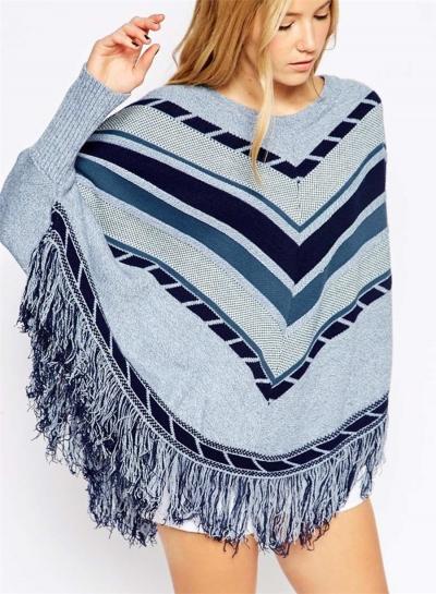 Oasap Geometric Patterned Tassels Decoration Cloak Sweater