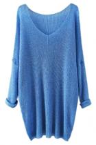 Oasap Fashion V Neck Batwing Long Sleeve Sweater