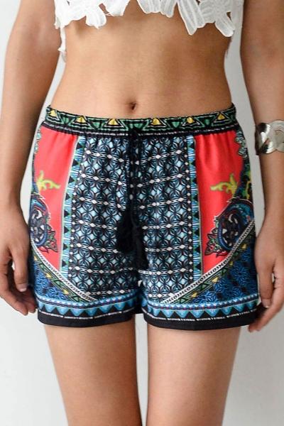 Oasap Classic Mixed Print Drawstring Shorts