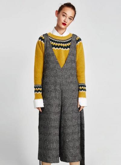 Oasap Casual Loose Fit Plaid Suspender Trousers