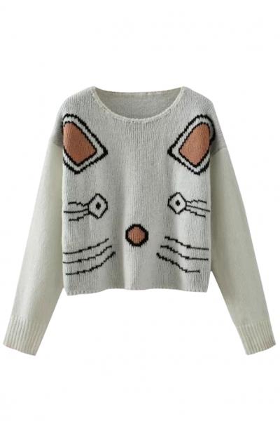 Oasap Cute Cartoon Cat Crop Knit Sweater