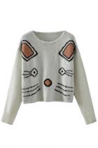 Oasap Cute Cartoon Cat Crop Knit Sweater