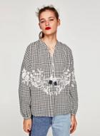 Oasap V Neck Plaid Lace Embroidery Pullover Blouses