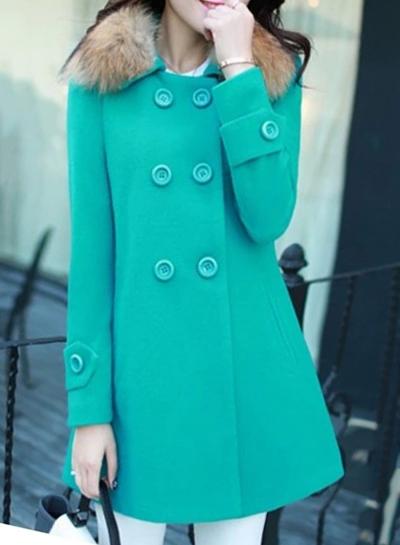 Oasap Casual Furry Collar Long Sleeve Solid Color Plus Size Coat