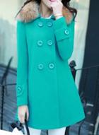 Oasap Casual Furry Collar Long Sleeve Solid Color Plus Size Coat
