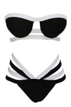 Oasap Black White Strappy High-waisted Bikini