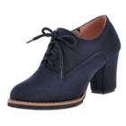 Oasap Round Toe Lace Up Block Heels Boots
