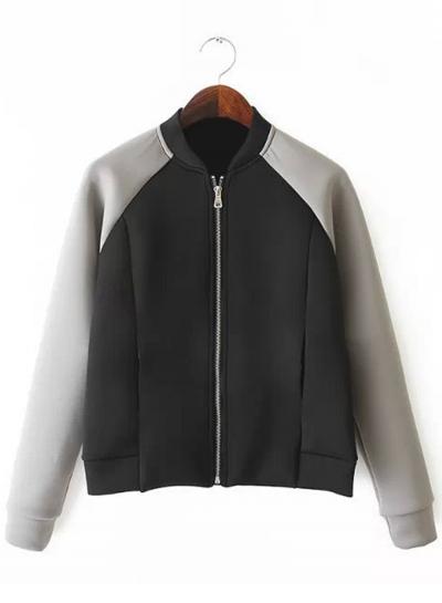 Oasap Stand Collar Long Sleeve Color Block Zipper Fly Jacket